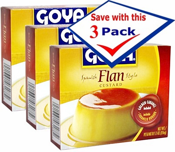 Goya flan with caramel included. 8 servings. 5.5 oz Pack of 3